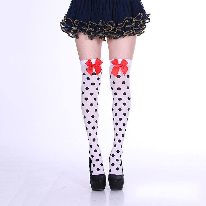 Fashion Halloween Candy Color Bowknot Stockings Costume Props