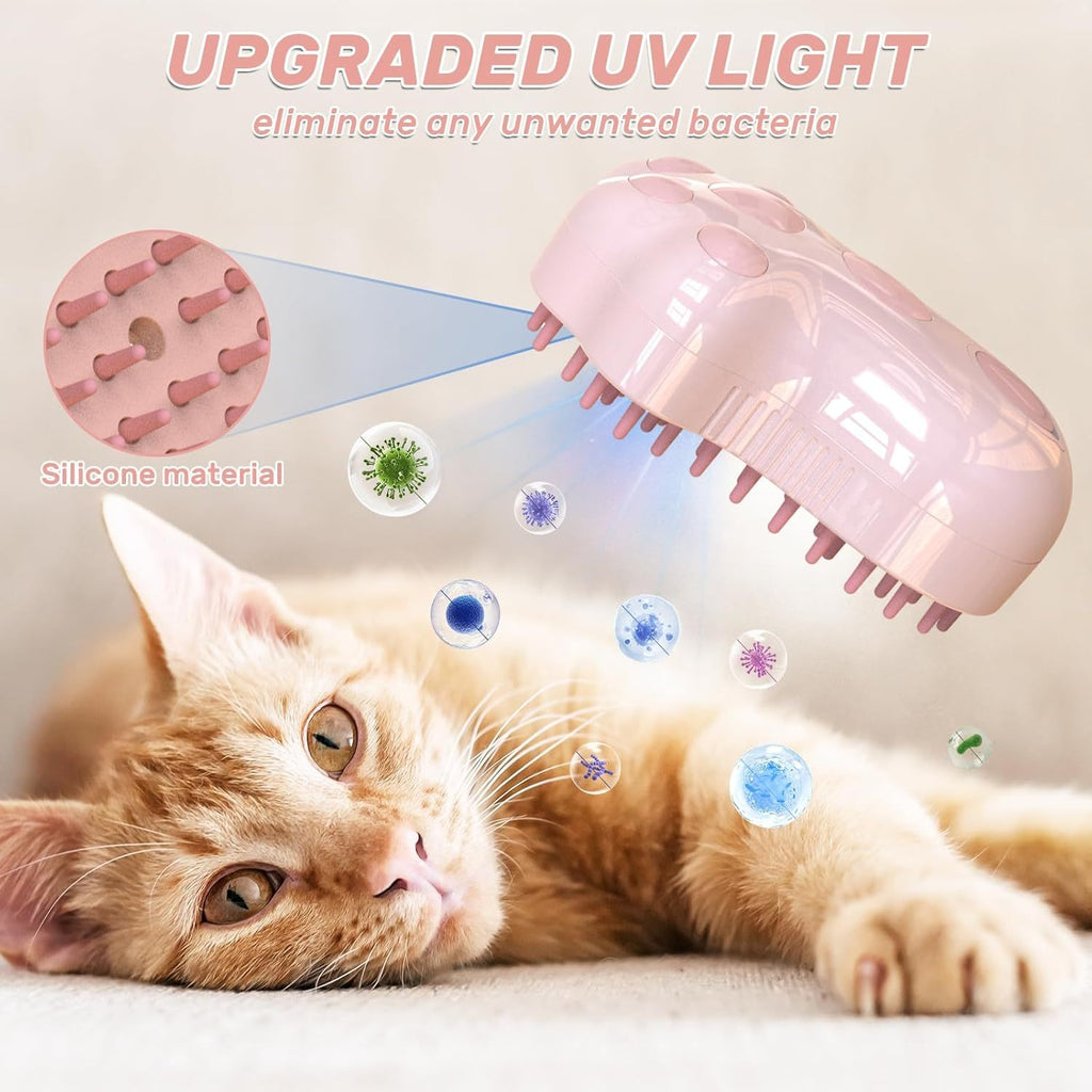 Self-Cleaning Cat Steam Brush For Shedding 4 In-1 Pet Grooming Massage