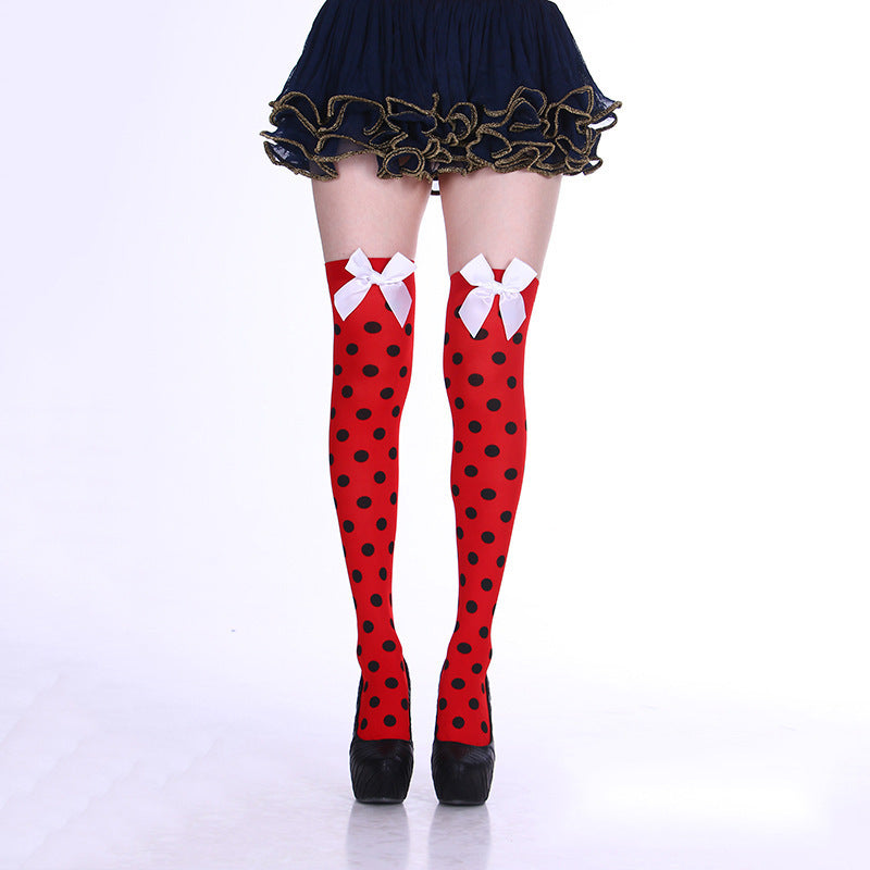 Fashion Halloween Candy Color Bowknot Stockings Costume Props