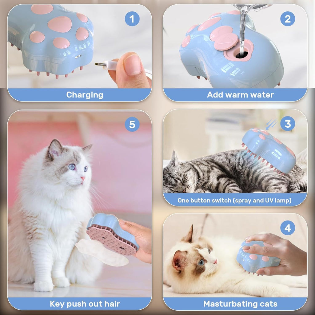 Self-Cleaning Cat Steam Brush For Shedding 4 In-1 Pet Grooming Massage