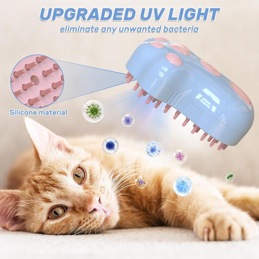 Self-Cleaning Cat Steam Brush For Shedding 4 In-1 Pet Grooming Massage